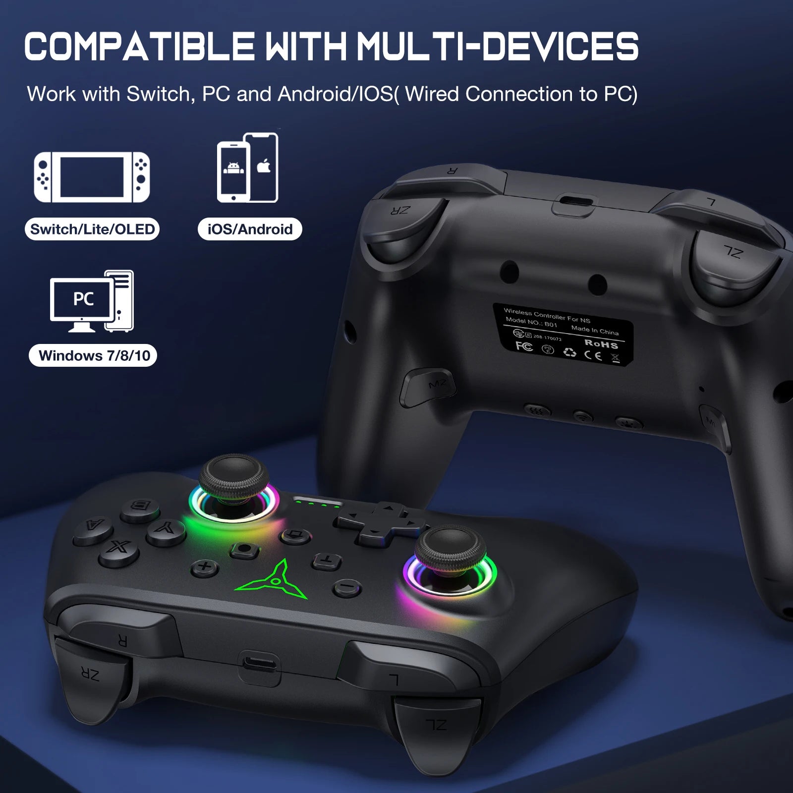 Joystick controlador inalámbrico Bluetooth para Nintendo Switch OLED/Switch Lite con cable PC